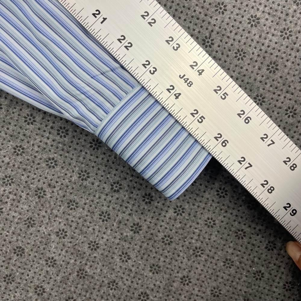 Vintage Lot 2 Ateseta Firenze Mens Dress Shirts 16.5 42 Blue Striped Solid Italy - Picture 10 of 16